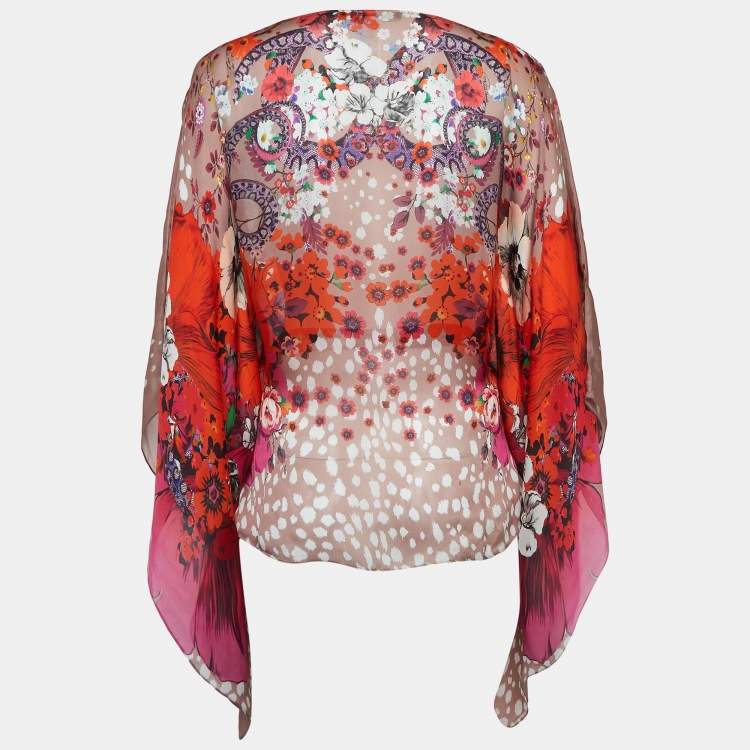 Pre Owned Roberto Cavalli Floral Print Silk Kaftan Top M