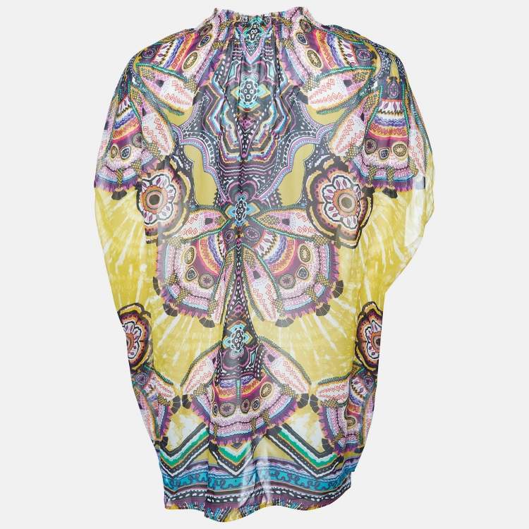 Pre Owned Roberto Cavalli Multicolor Aztec Silk Kaftan Top M
