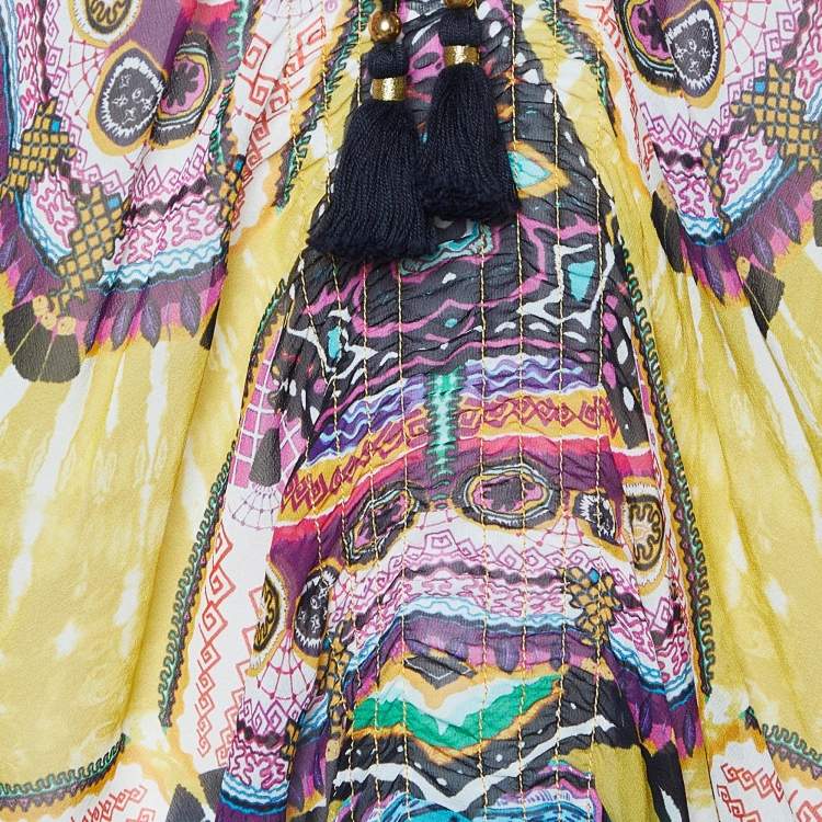 Pre Owned Roberto Cavalli Multicolor Aztec Silk Kaftan Top M