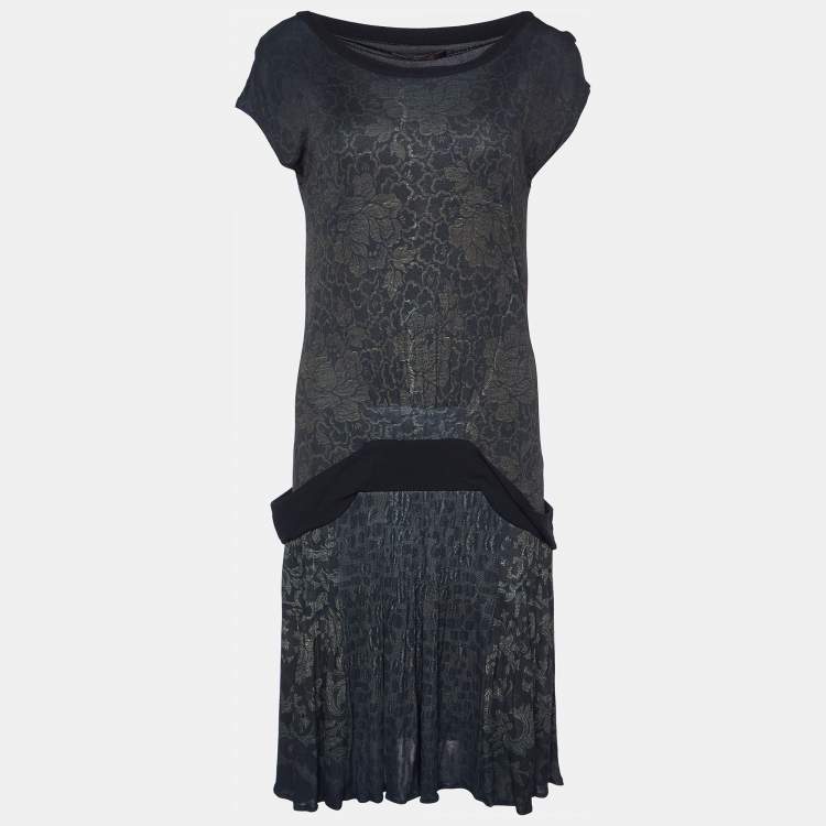 Pre Owned Roberto Cavalli Green Floral Jersey Pleated Midi Dress M