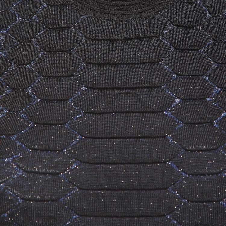 Pre Owned Roberto Cavalli Black And Blue Snake Pattern Lurex Knit Top S