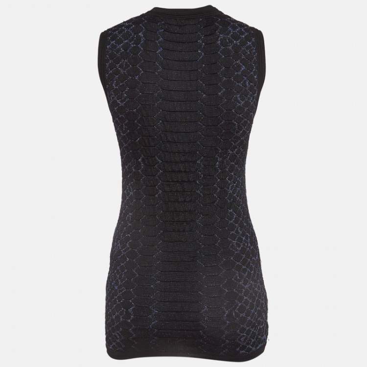 Pre Owned Roberto Cavalli Black And Blue Snake Pattern Lurex Knit Top S