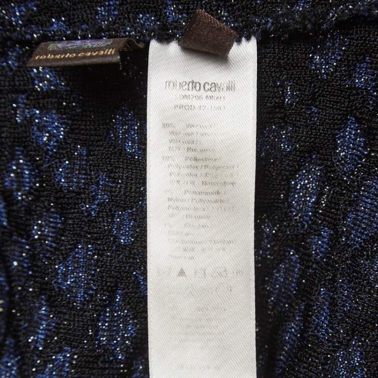 Pre Owned Roberto Cavalli Black And Blue Snake Pattern Lurex Knit Top S