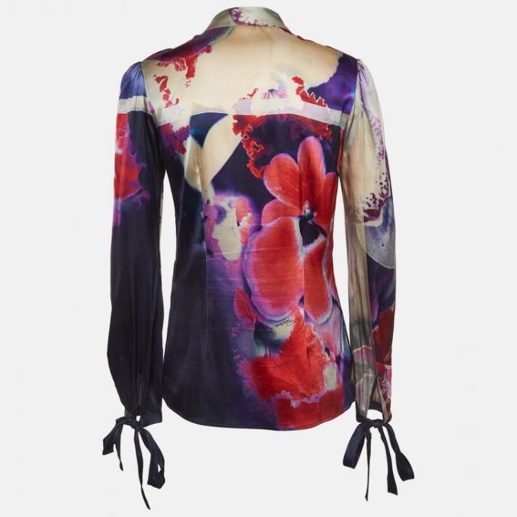 Pre Owned Roberto Cavalli Multicolor Abstract Print Satin Silk Shirt M