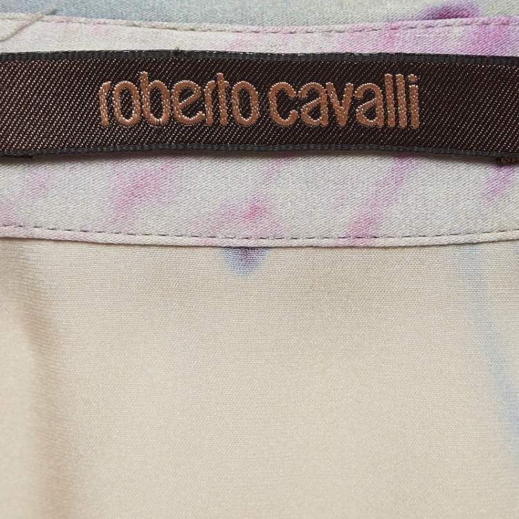 Pre Owned Roberto Cavalli Multicolor Abstract Print Satin Silk Shirt M