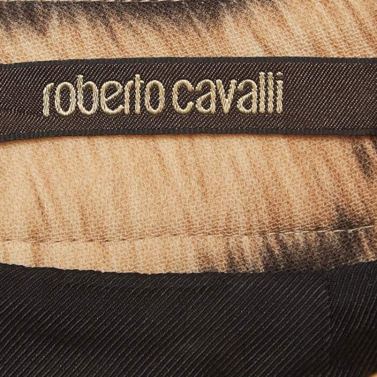 Pre Owned Roberto Cavalli Beige Tiger Print Fleece Wool Mini Skirt M