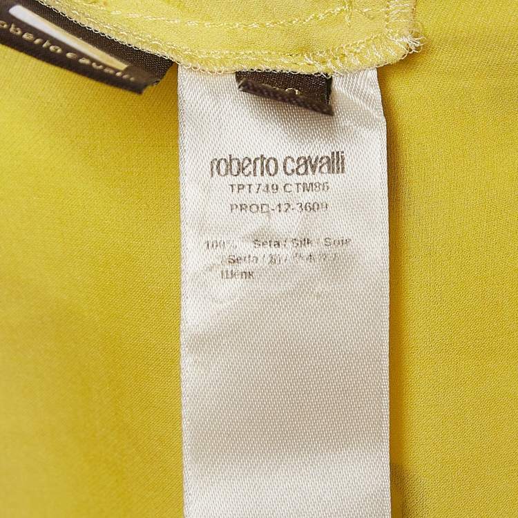 Pre Owned Roberto Cavalli Yellow Floral Print Silk Kaftan Top S