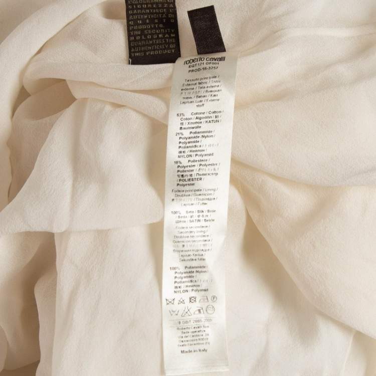 مملوكة مسبقًا Roberto Cavalli Off-White Semi Sheer Patterned Cotton Frill Detailed Maxi Dress M