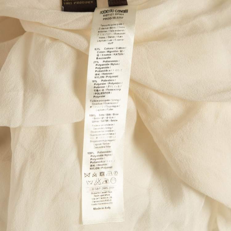 مملوكة مسبقًا Roberto Cavalli Off-White Semi Sheer Patterned Cotton Frill Detailed Maxi Dress M