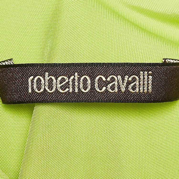 Pre Owned Roberto Cavalli Fluorescent Green Jersey Shoulder Strap Top L