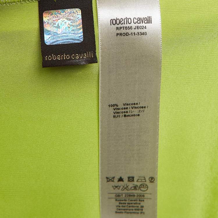 Pre Owned Roberto Cavalli Fluorescent Green Jersey Shoulder Strap Top L