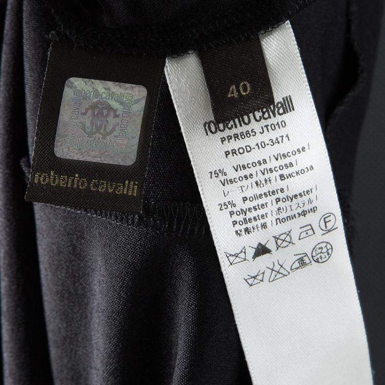 Pre Owned Roberto Cavalli Black Embellished Cap Sleeve Cowl Neck Top S