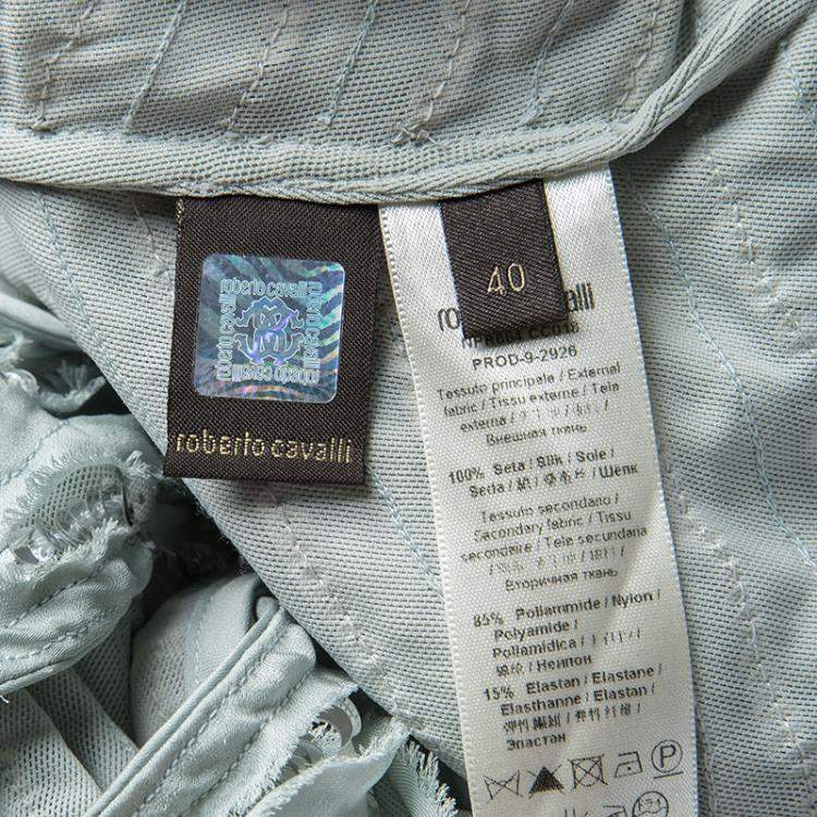 Pre Owned Roberto Cavalli Powder Blue Silk Ruffled Sequin Embellished One Shoulder Top S