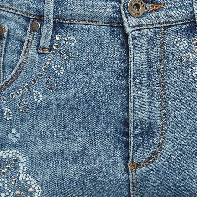 Pre Owned Roberto Cavalli Blue Embellished Denim Jeans M Waist 24"