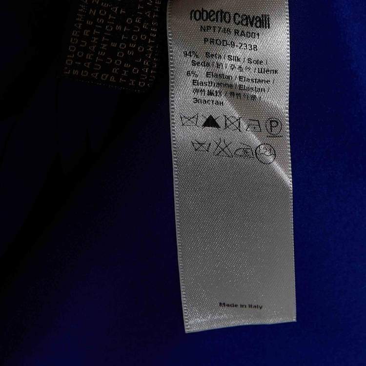 Pre Owned Roberto Cavalli Royal Blue Silk Satin Short Sleeve Shirt M