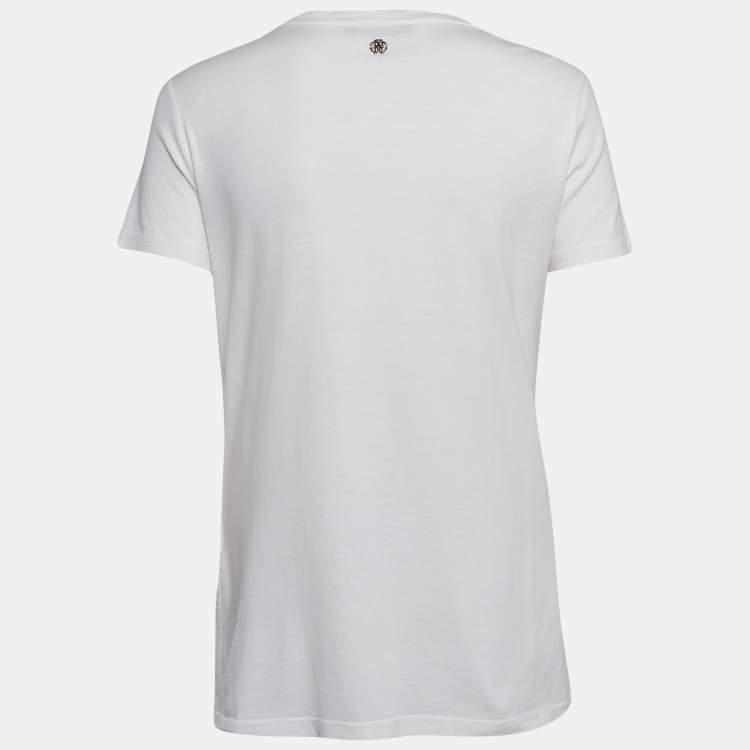 Pre Owned Roberto Cavalli White Crystal Embellished Knit Top M