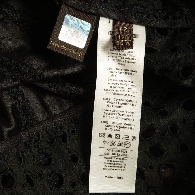مملوكة مسبقًا Roberto Cavalli Black Cotton Broderie Anglaise and Silk Jacket M