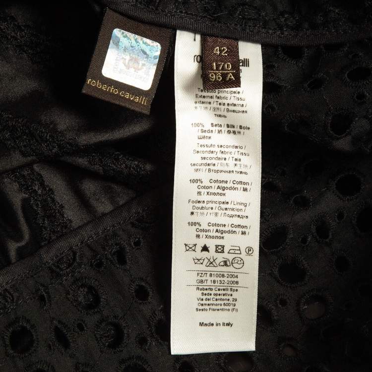 مملوكة مسبقًا Roberto Cavalli Black Cotton Broderie Anglaise and Silk Jacket M