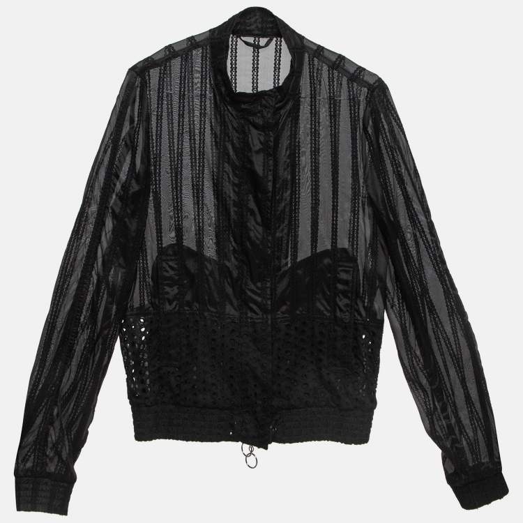 مملوكة مسبقًا Roberto Cavalli Black Cotton Broderie Anglaise and Silk Jacket M