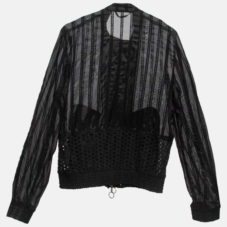 مملوكة مسبقًا Roberto Cavalli Black Cotton Broderie Anglaise and Silk Jacket M