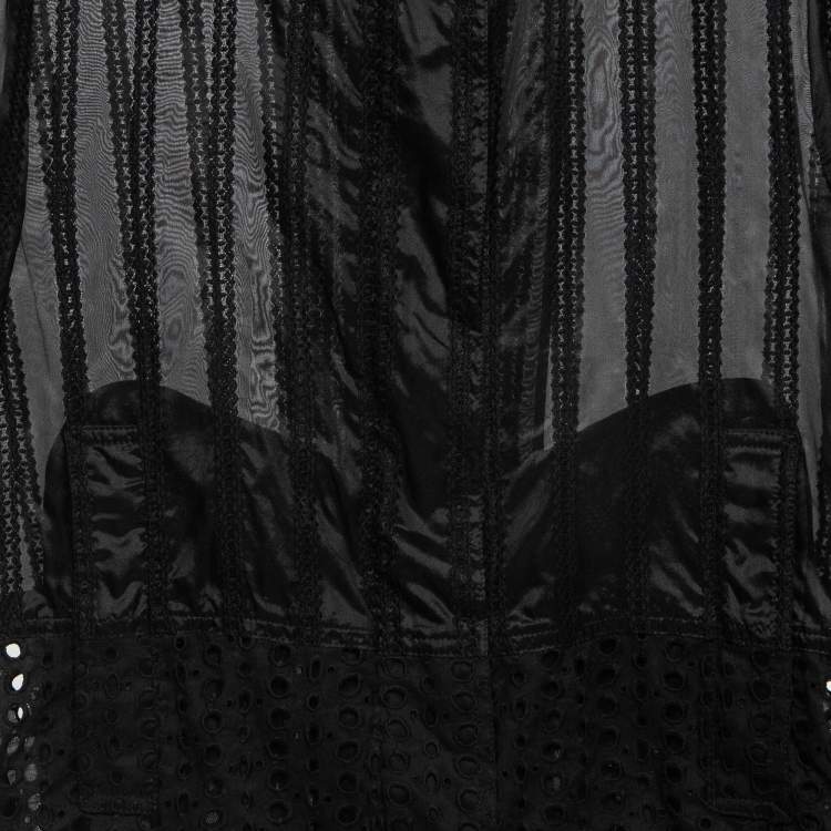مملوكة مسبقًا Roberto Cavalli Black Cotton Broderie Anglaise and Silk Jacket M