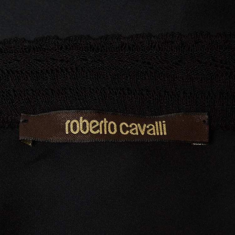 Pre Owned Roberto Cavalli Black Animal Print Long Sleeve Silk Blouse S