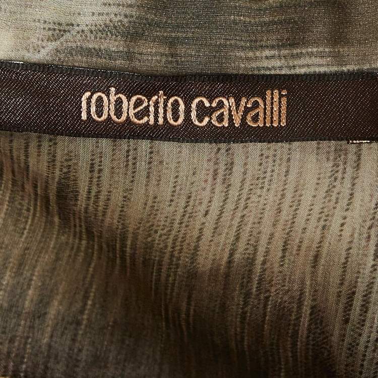 Pre Owned Roberto Cavalli Brown Animal Print Silk Sheer Shirt S