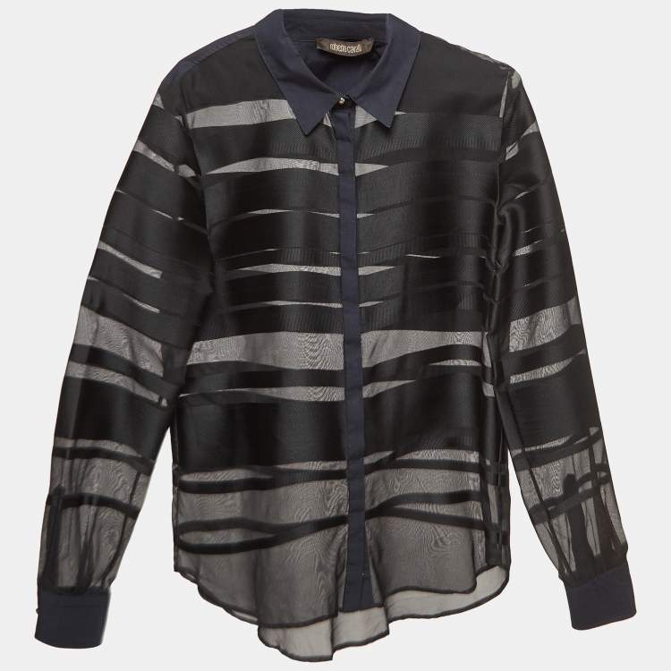 Pre Owned Roberto Cavalli Black Stripe Silk Blend Sheer Shirt S
