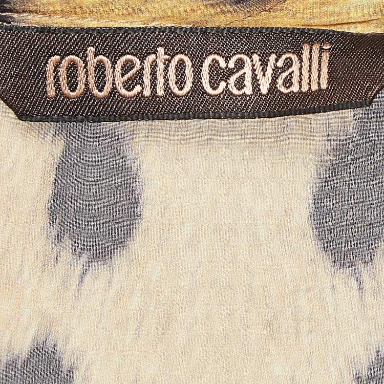 Pre Owned Roberto Cavalli Brown Leopard Print Silk Kaftan Blouse M
