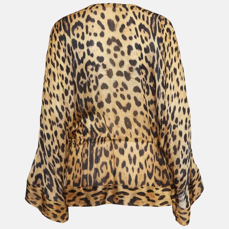 Pre Owned Roberto Cavalli Brown Leopard Print Silk Kaftan Blouse M