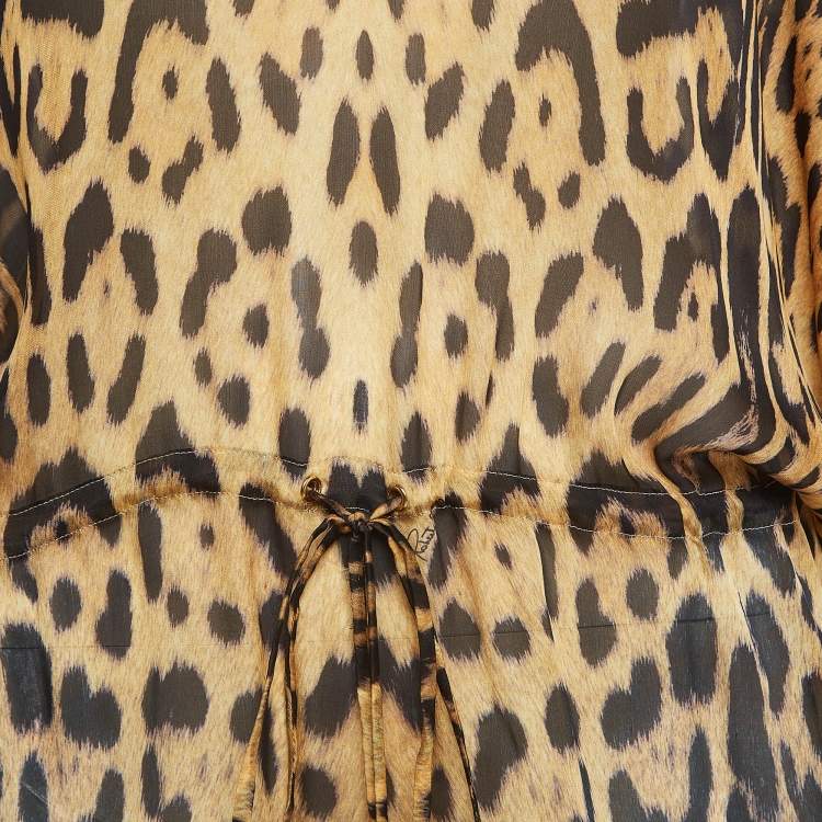 Pre Owned Roberto Cavalli Brown Leopard Print Silk Kaftan Blouse M