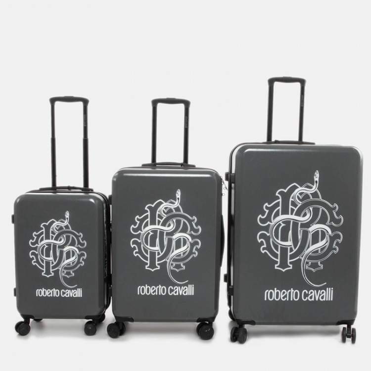 Pre Owned Roberto Cavalli Grey Polycarbonate Lightweight Spinner Suitcase Set of 3