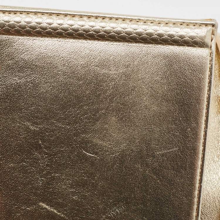 Pre Owned Roberto Cavalli Gold Snake Embossed Leather Clutch