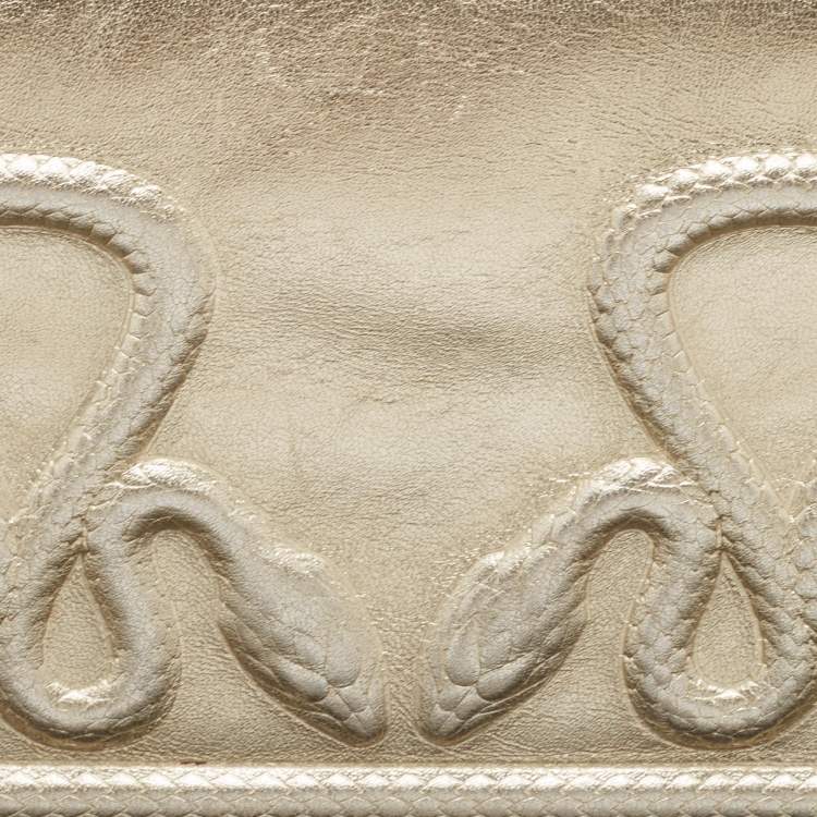 Pre Owned Roberto Cavalli Gold Snake Embossed Leather Clutch