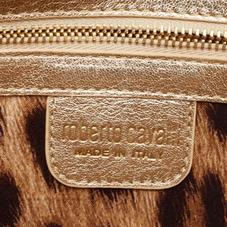 Pre Owned Roberto Cavalli Gold Snake Embossed Leather Clutch