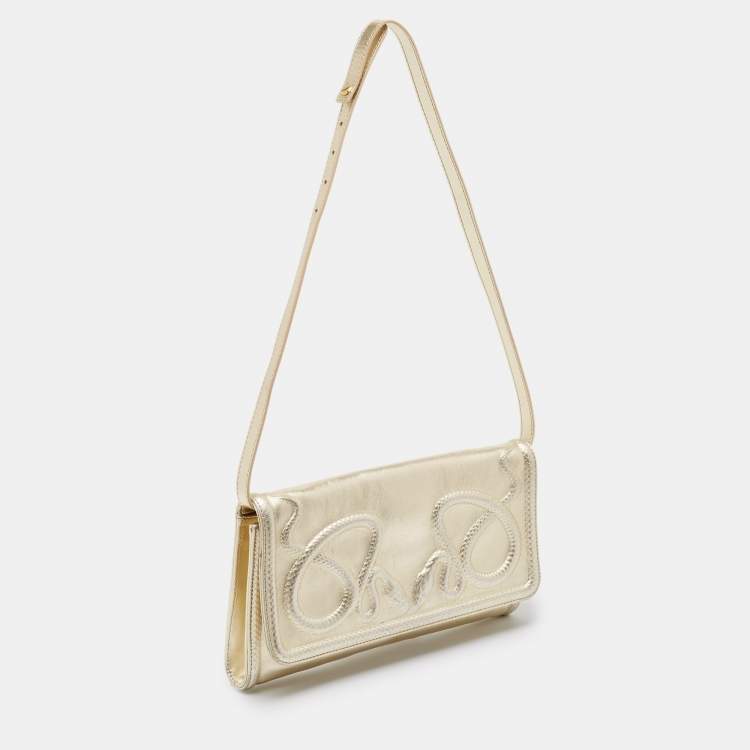 Pre Owned Roberto Cavalli Gold Snake Embossed Leather Clutch