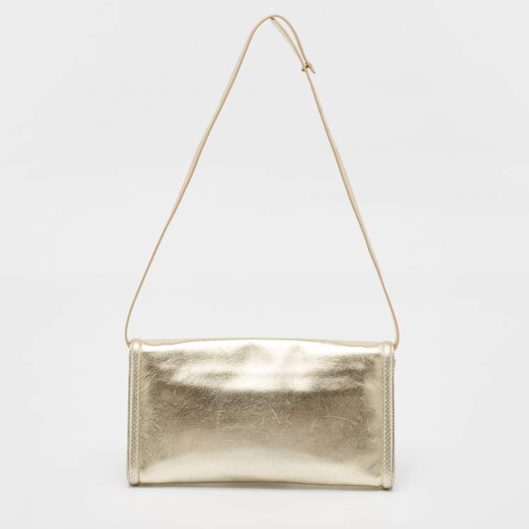 Pre Owned Roberto Cavalli Gold Snake Embossed Leather Clutch