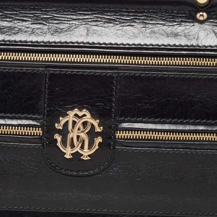 Pre Owned Roberto Cavalli Black Leather Diva Top Handle Bag