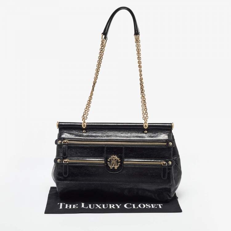 Pre Owned Roberto Cavalli Black Leather Diva Top Handle Bag