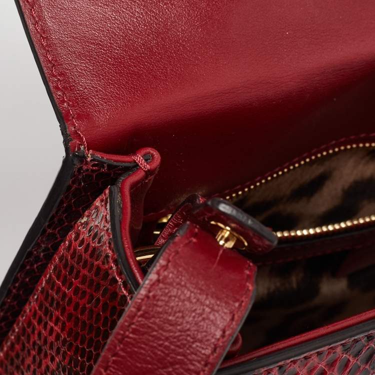 Pre Owned Roberto Cavalli Red Water Snakeskin Flap Top Handle Bag