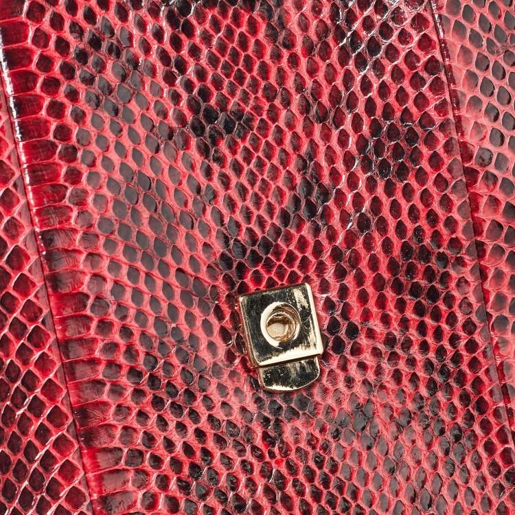 Pre Owned Roberto Cavalli Red Water Snakeskin Flap Top Handle Bag