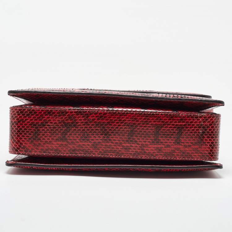 Pre Owned Roberto Cavalli Red Water Snakeskin Flap Top Handle Bag