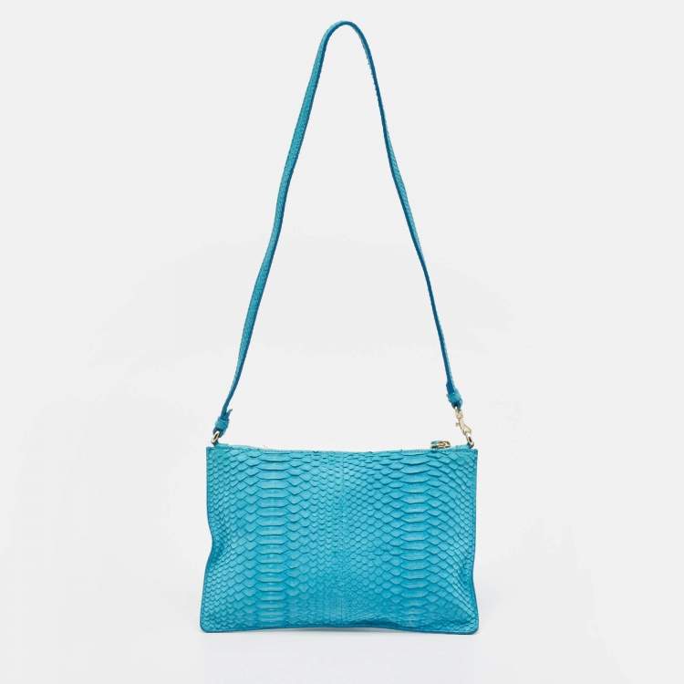 Pre Owned Roberto Cavalli Blue Python Shoulder Bag