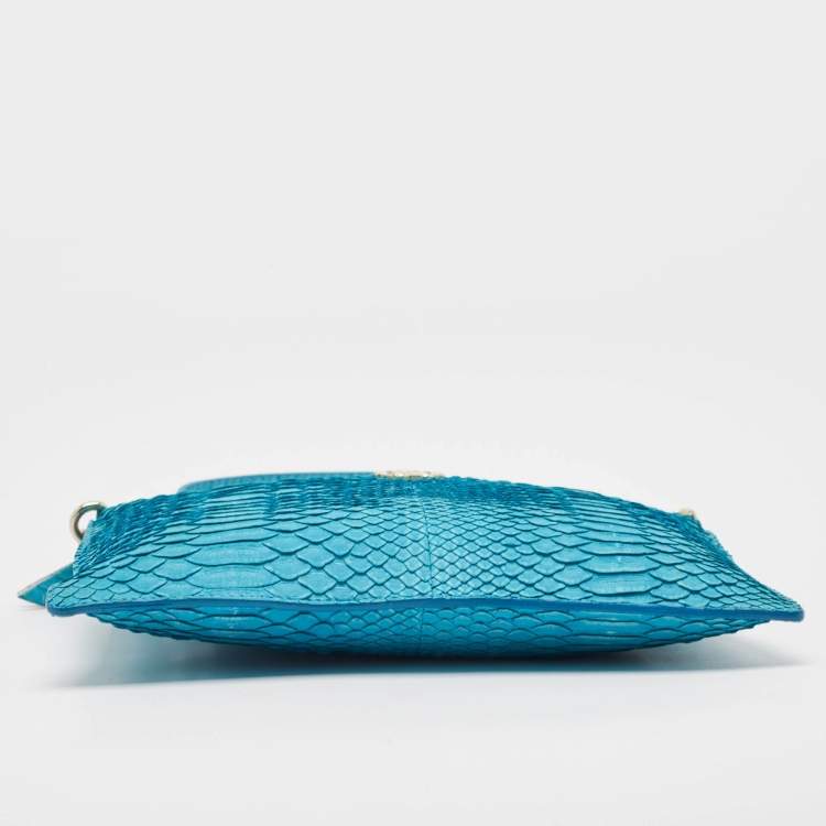Pre Owned Roberto Cavalli Blue Python Shoulder Bag