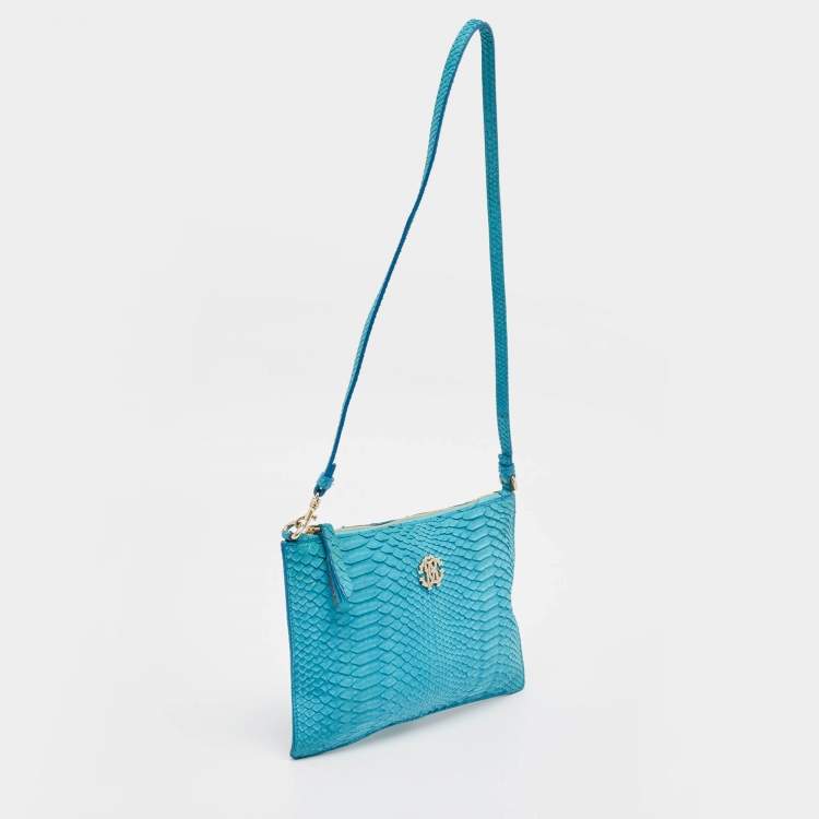 Pre Owned Roberto Cavalli Blue Python Shoulder Bag