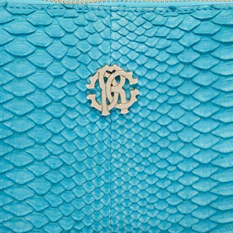 Pre Owned Roberto Cavalli Blue Python Shoulder Bag