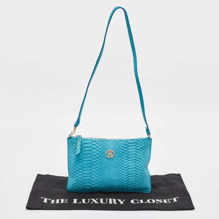 Pre Owned Roberto Cavalli Blue Python Shoulder Bag
