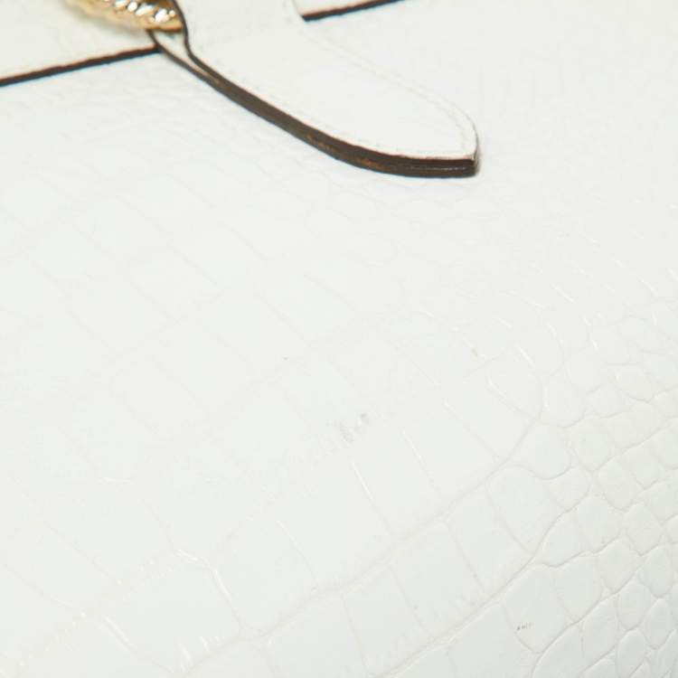 Pre Owned Roberto Cavalli White/Gold Croc Embossed Leather and Snakeskin Satchel