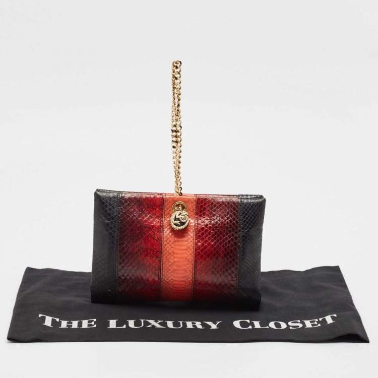 Pre Owned Roberto Cavalli Multicolor Snakeskin Frame Wristlet Chain Clutch