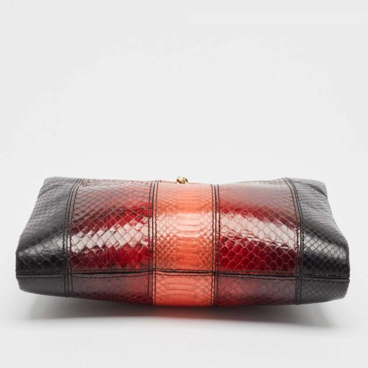 Pre Owned Roberto Cavalli Multicolor Snakeskin Frame Wristlet Chain Clutch